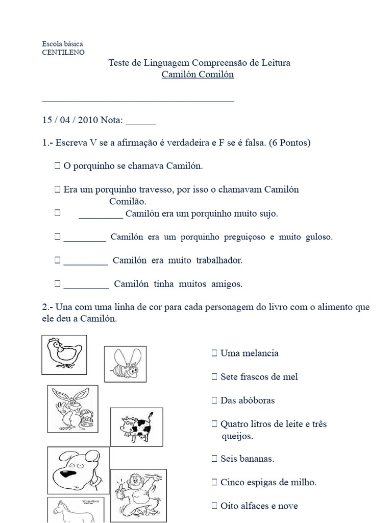 Teste de Leitura: Camilón Comilón | PDF