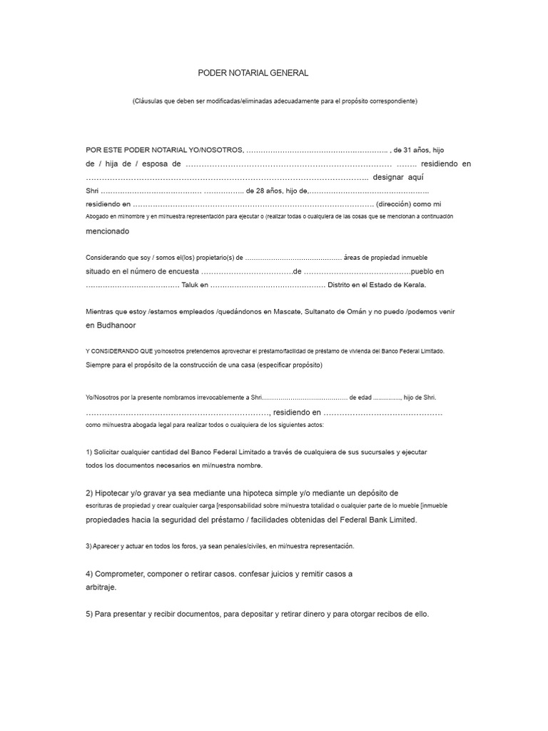 Poder Notarial General para Préstamo | PDF | Bancos | Hipotecas