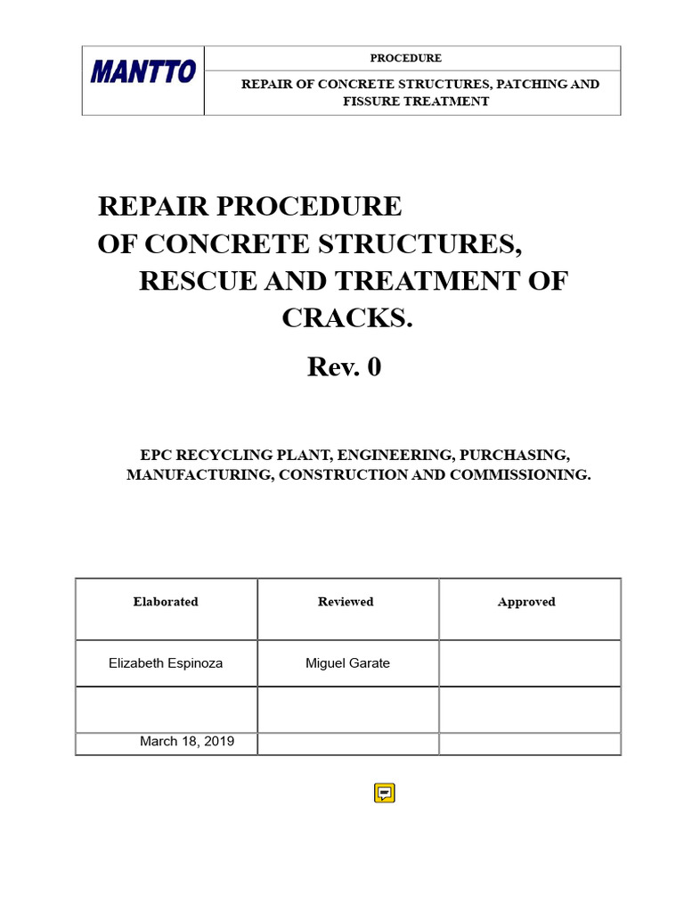 Procedure For Repair and Treatment of Cracks Rev 0 (Reviewed) | PDF ...
