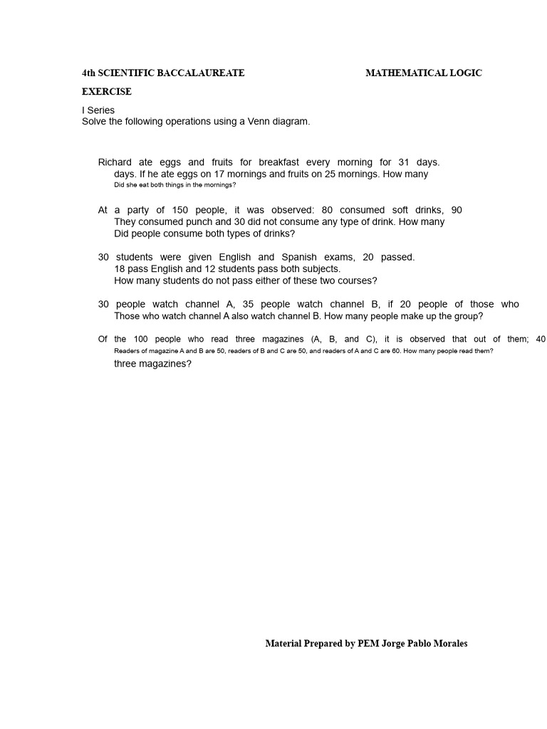 4th SCIENTIFIC BACCALAUREATE MATHEMATICAL LOGIC | PDF