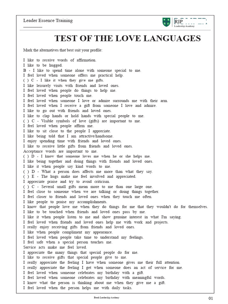 TOOL - Test of The 5 Love Languages | PDF | Love | Feeling