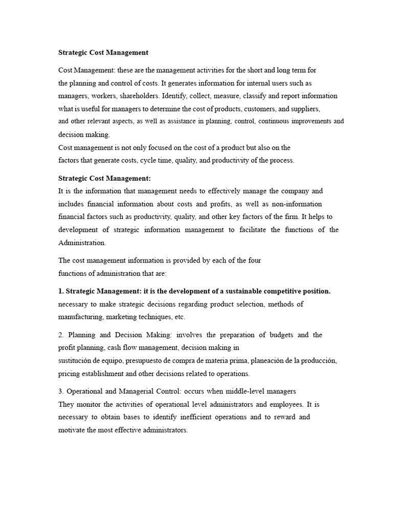 Strategic Cost Management Overview | PDF | Strategic Management ...