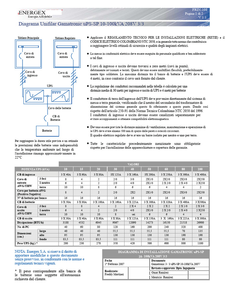 Diagramma Unifilare Gamatronic uPS-SP 10-100kVA | PDF