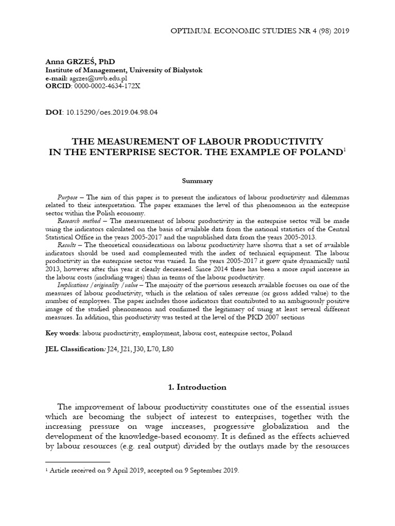The Measurement of Labour Productivity in The Enterprise X72w2voj74 ...