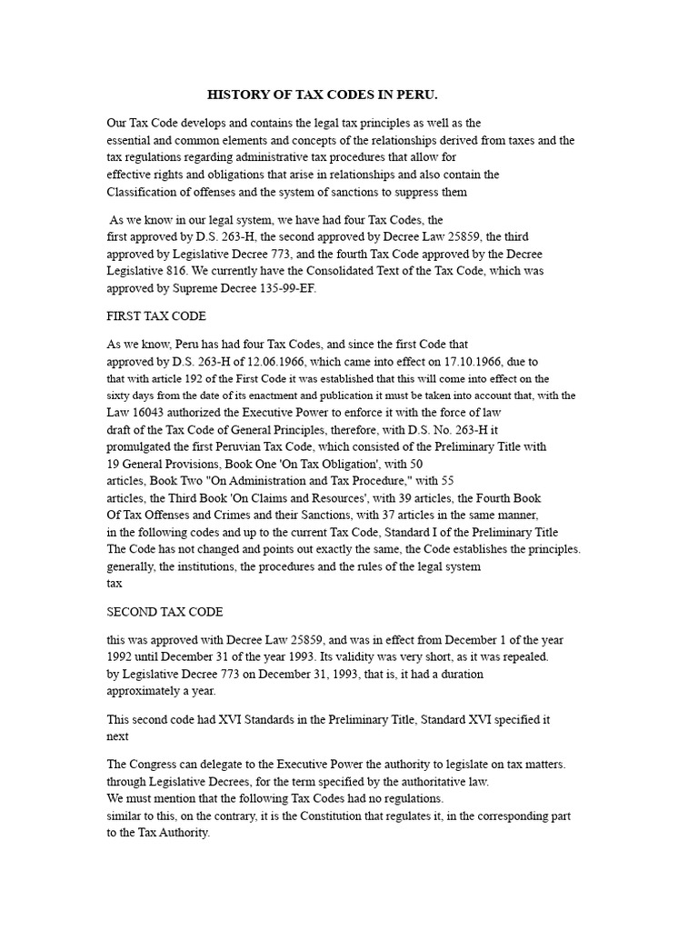 History of Tax Codes in Peru | PDF | Decree | Crime & Violence