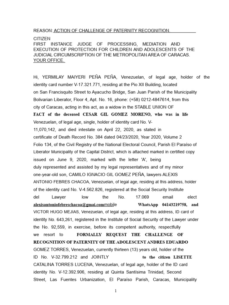 Action For Disputing Paternity. | PDF | Marriage | Family
