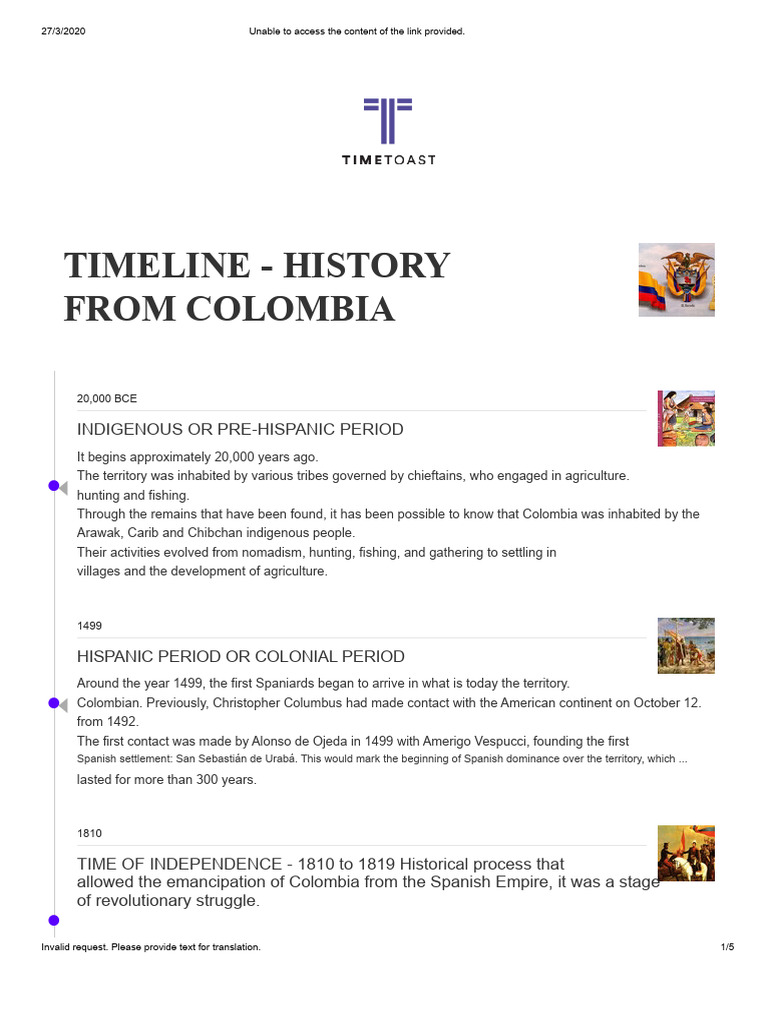 Timeline of Colombia's History | PDF | Colombia | Politics Of Colombia