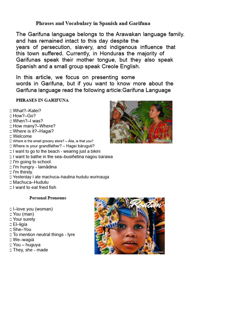 Garifuna Language: Key Phrases & Words | PDF