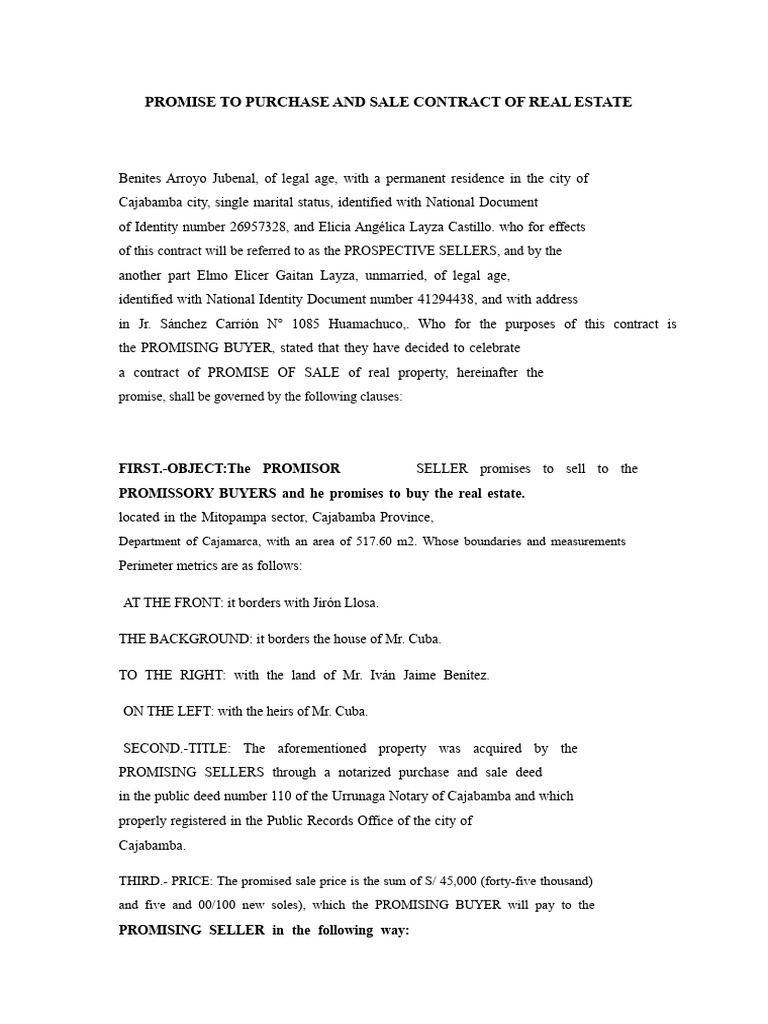 Promise to Purchase Real Estate Contract | PDF | Deed | Private Law