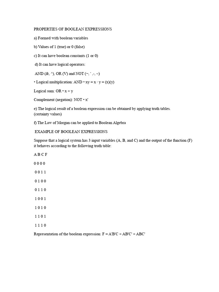Properties of Boolean Expressions | PDF | Boolean Algebra | Teaching ...