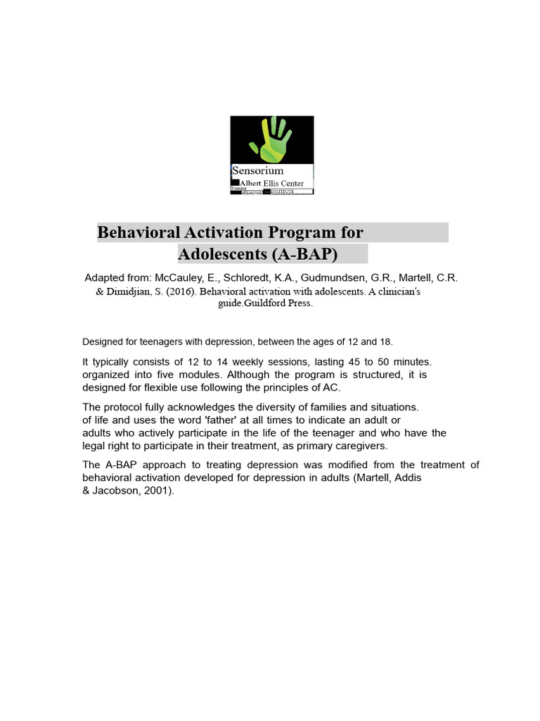 Adolescent Behavioral Activation Program | PDF | Adolescence | Goal