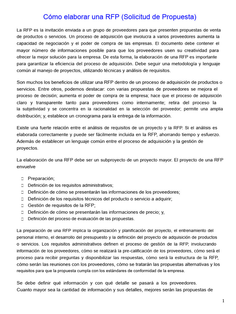 Guía para Elaborar una RFP Efectiva | PDF | Solicitud de propuesta ...
