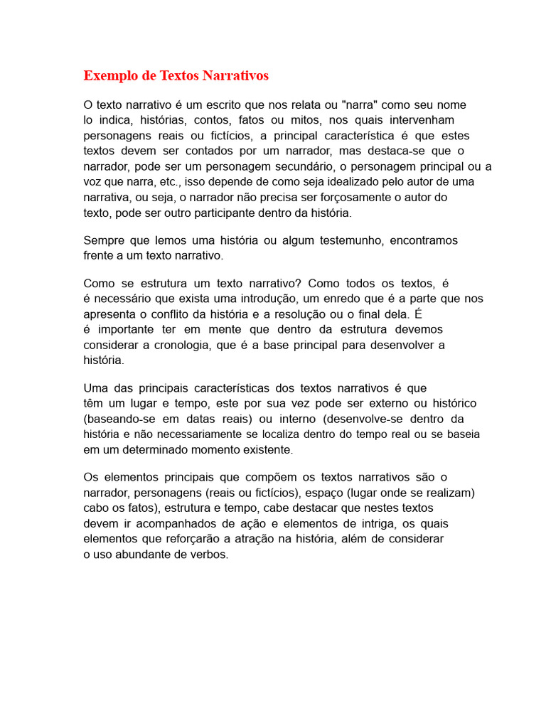 Exemplos de Textos Narrativos | PDF | Narrativa | Tempo