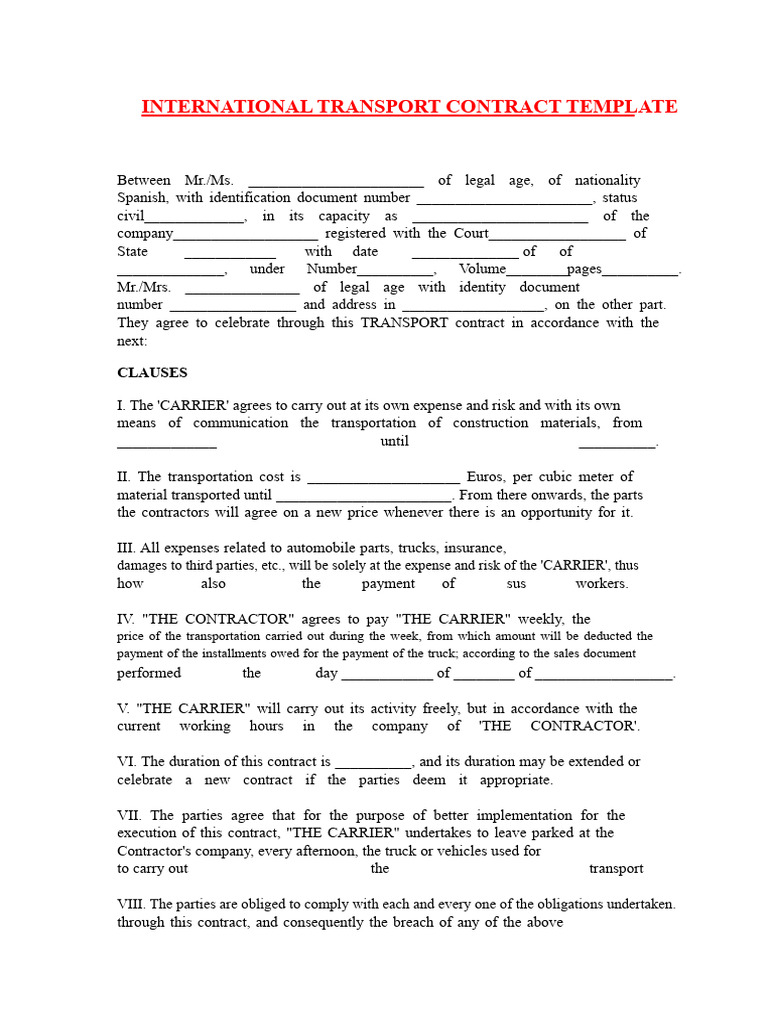 International Transport Contract Template | PDF | Private Law ...