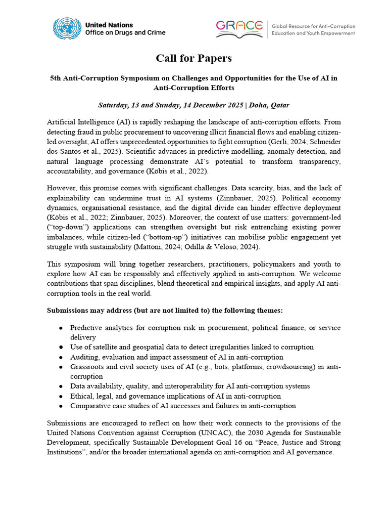 Call For Papers - 5th Anti-Corruption Academic Symposium On Artificial ...