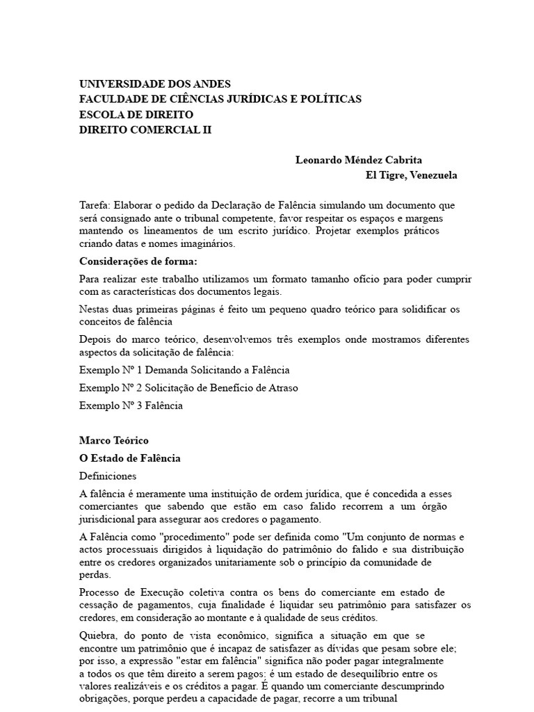 Exemplos de Pedido de Falência Jurídica | PDF | Falência | Crédito