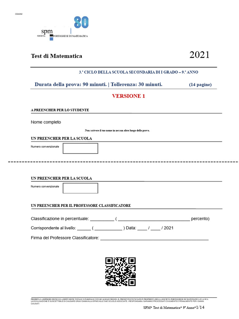 Test Nazionale SPM 9 Classe | PDF