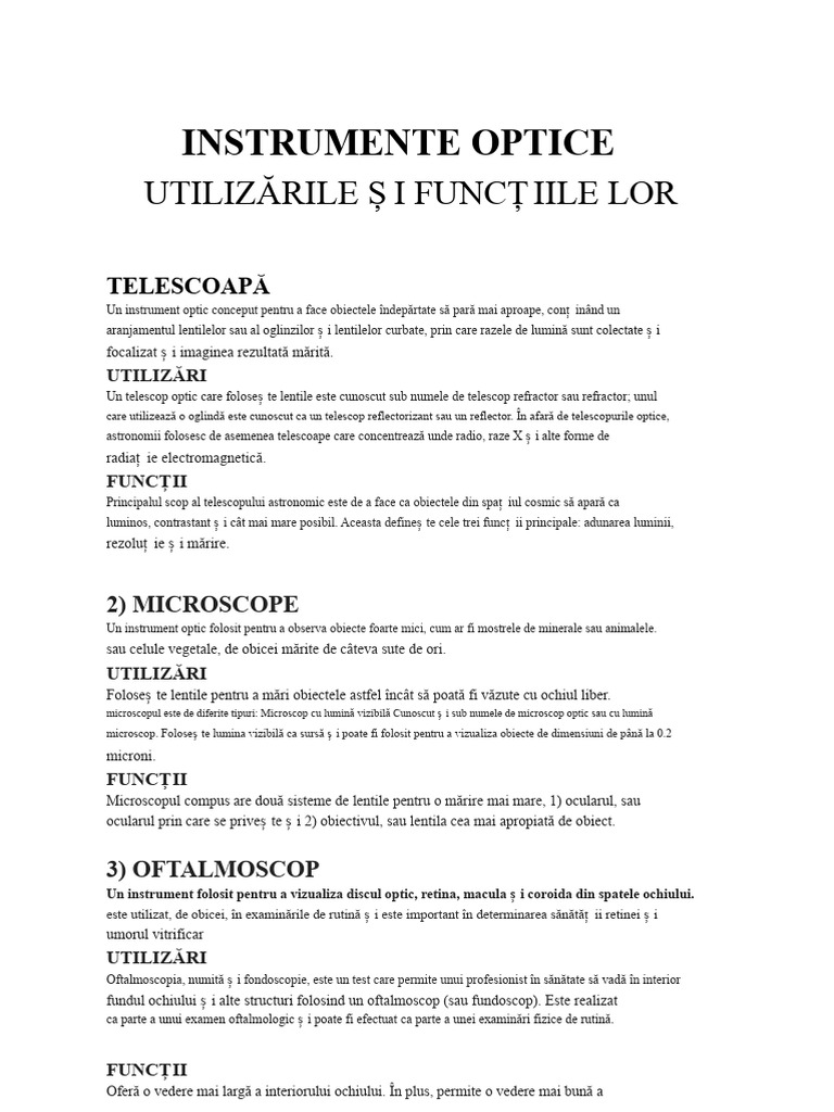 Instrumente Optice | PDF