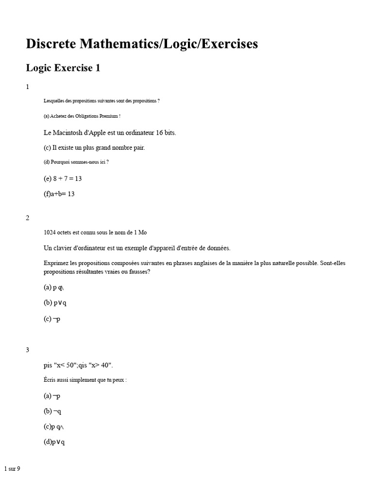 Propositions et Logique Mathématique | PDF | Logique mathématique | Logique