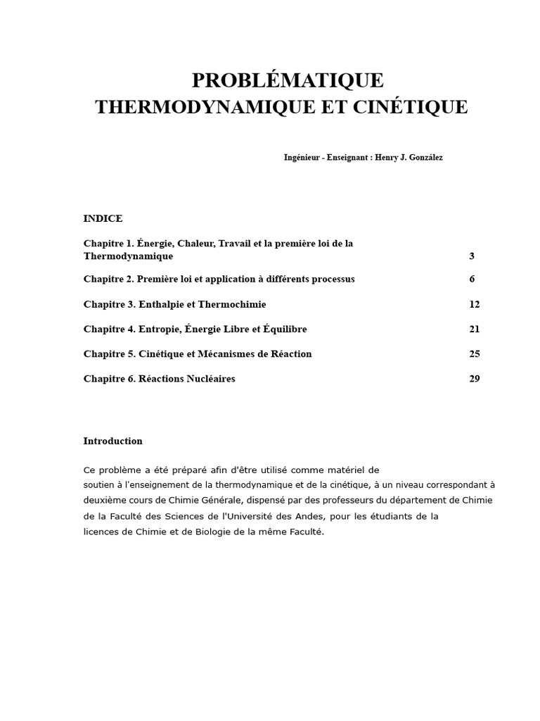 Thermodynamique et Cinétique en Chimie | PDF | Chaleur | Équilibre chimique
