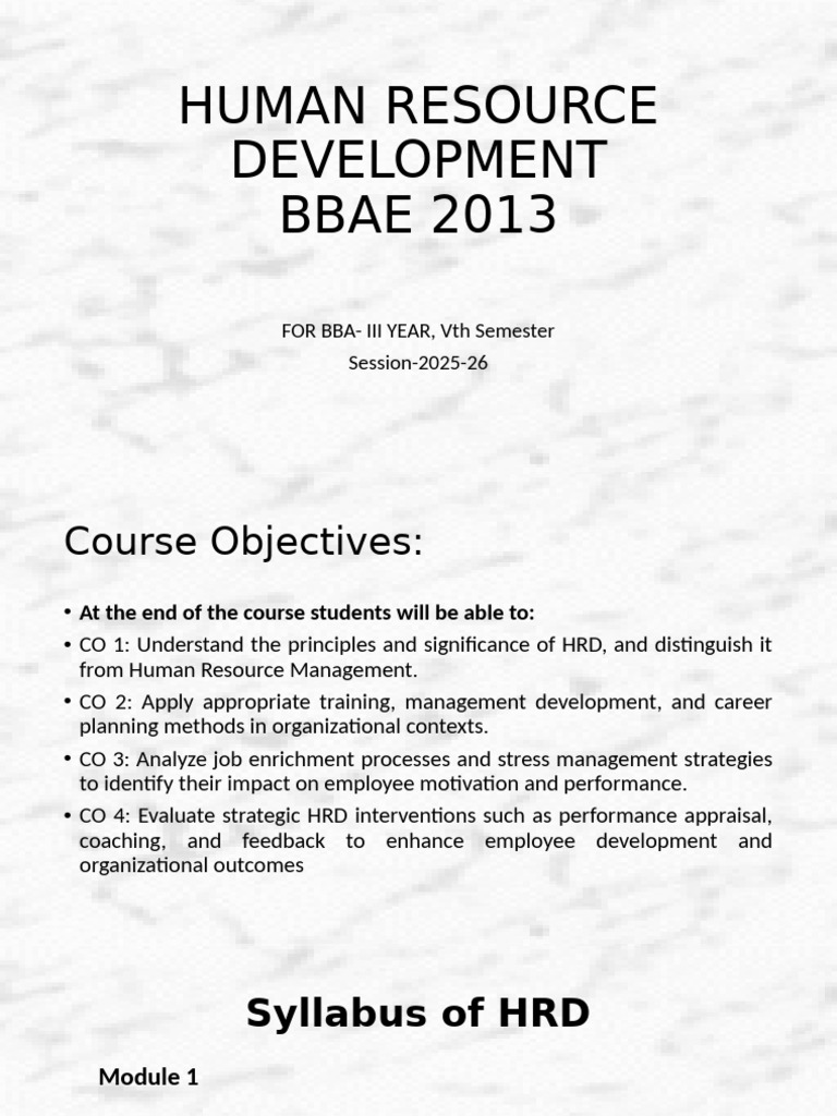 Human Resource Development Course Overview | PDF | Mentorship | Human ...