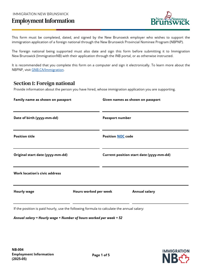 NB-004 Employment Information Form | PDF | Employment | Recruitment