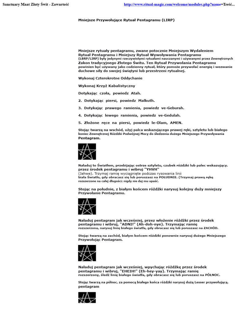 Złota Świt - Mniejszy Rytuał Przywoływania Pentagramu (LIRP) PDF | PDF