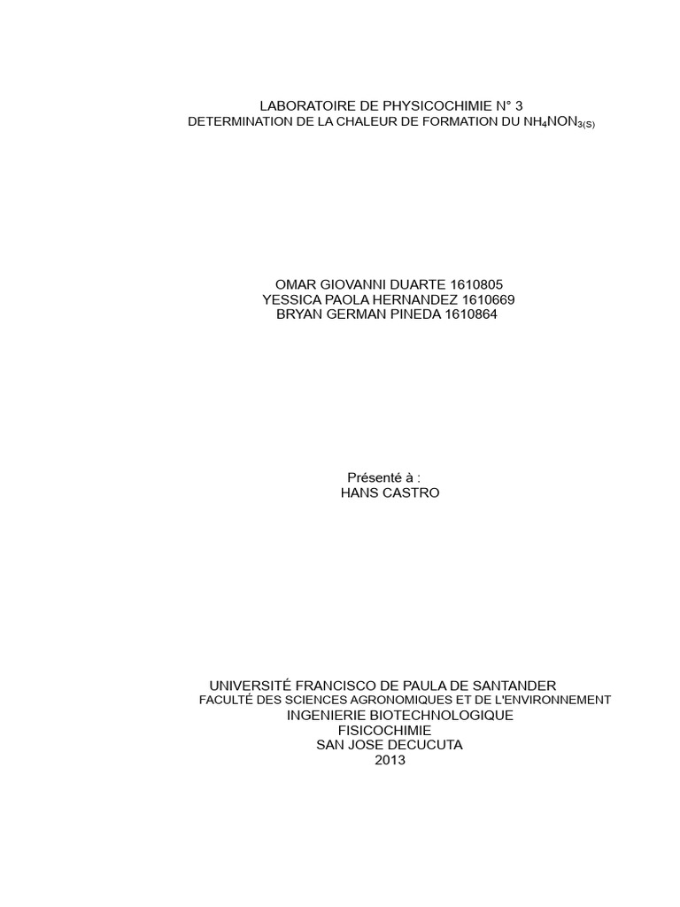 Chaleur de formation du NH4Cl par Hess | PDF | Enthalpie | Réactions ...