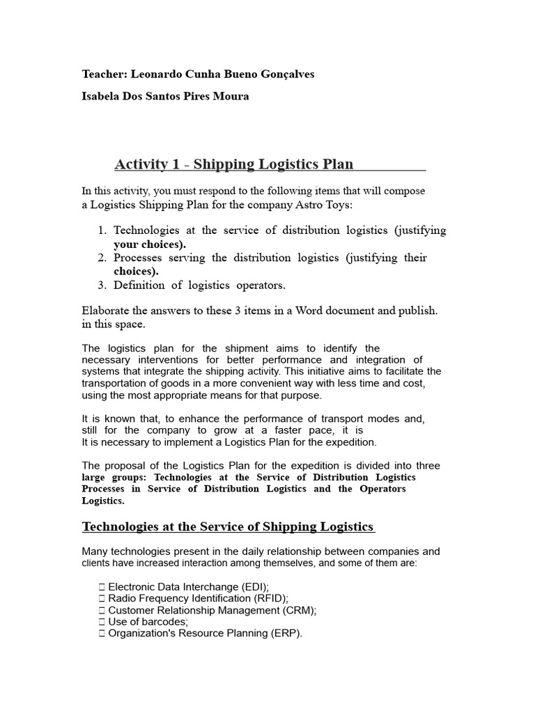 Shipping Logistics Plan for Astro Toys | PDF | Logistics | Warehouse