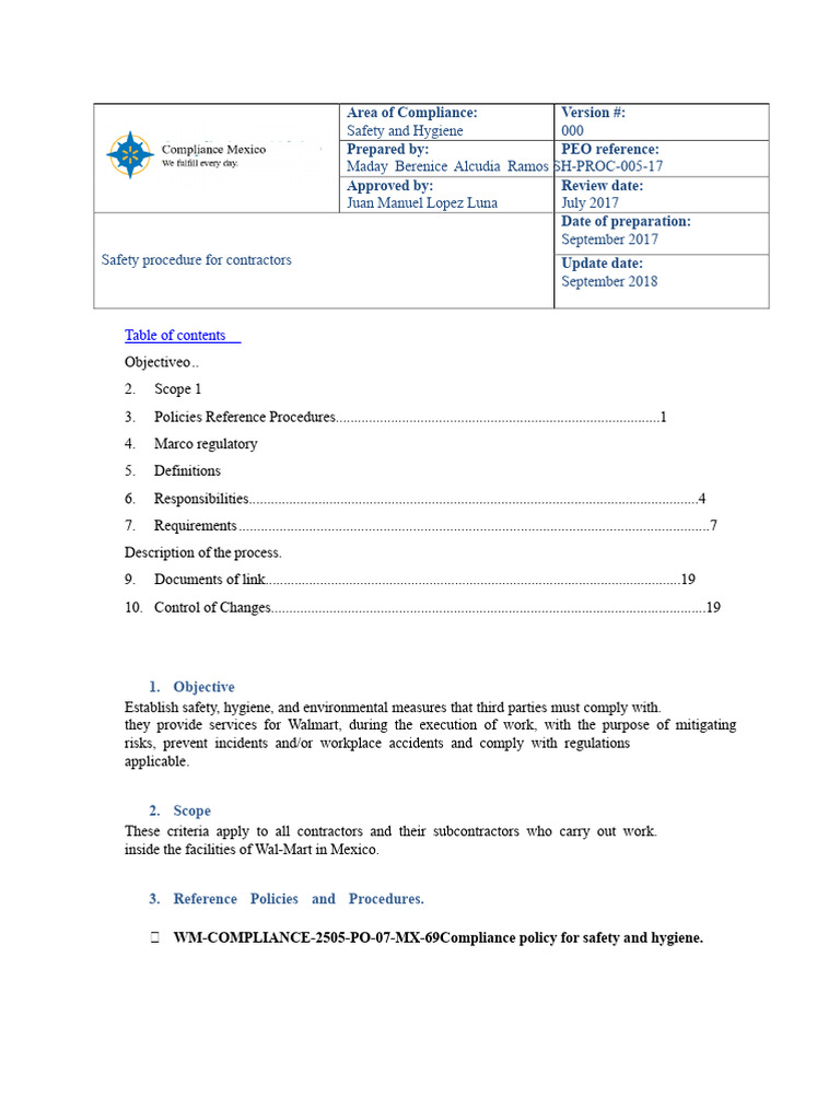 Contractor Safety and Hygiene Procedures | PDF | Safety | Occupational ...