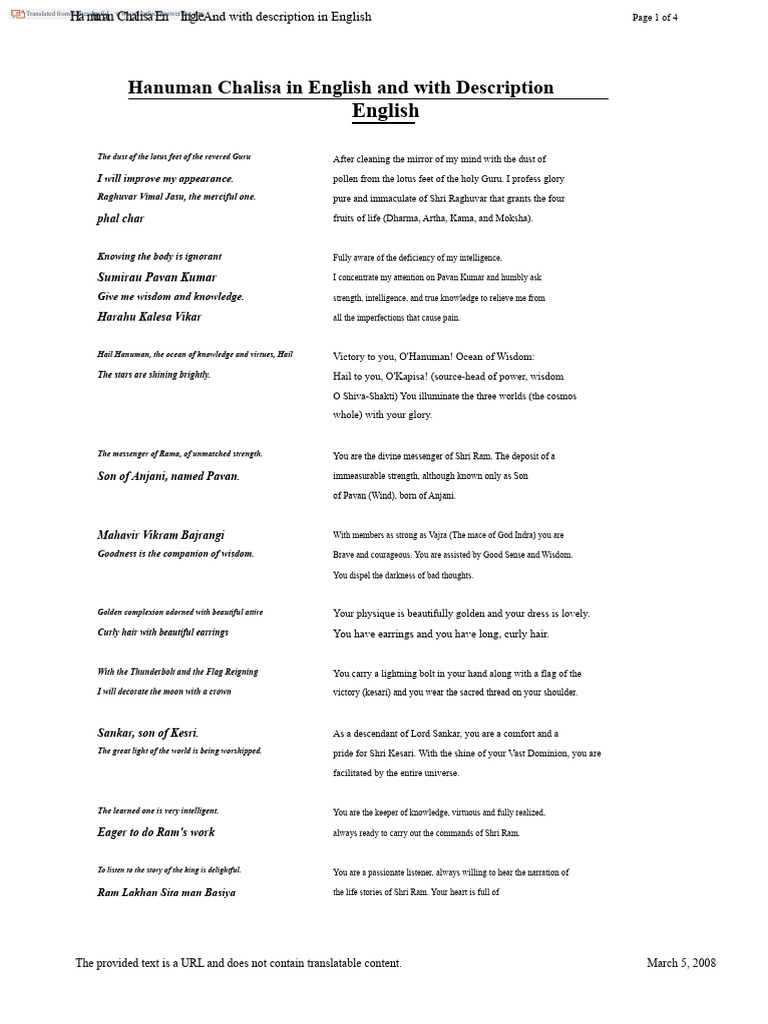 Hanuman Chalisa English Translation | PDF | Rama | Sita — free download
