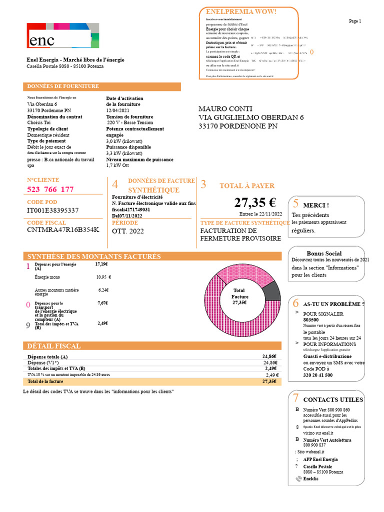Fascia Oraria Enel : Guide Client | PDF | Facture | Puissance (physique)
