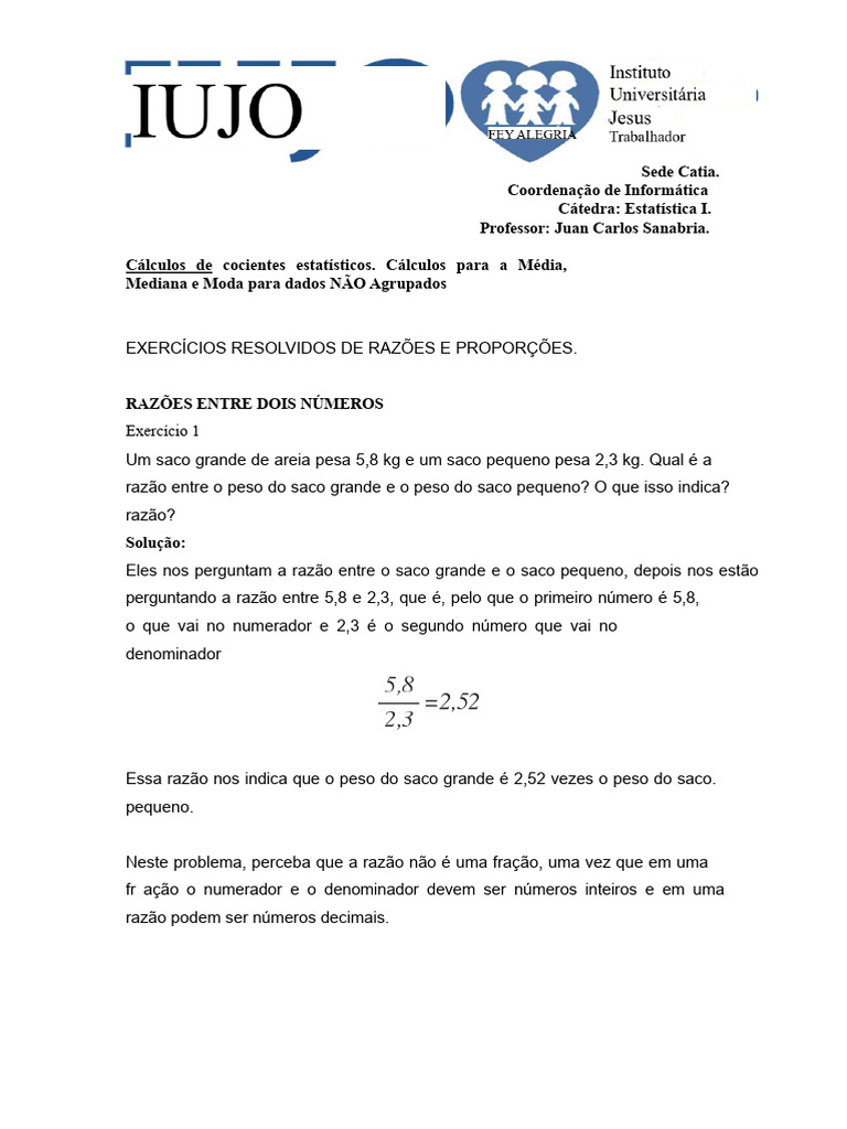 Exercícios Resolvidos: Razões e Proporções | PDF | Matemática