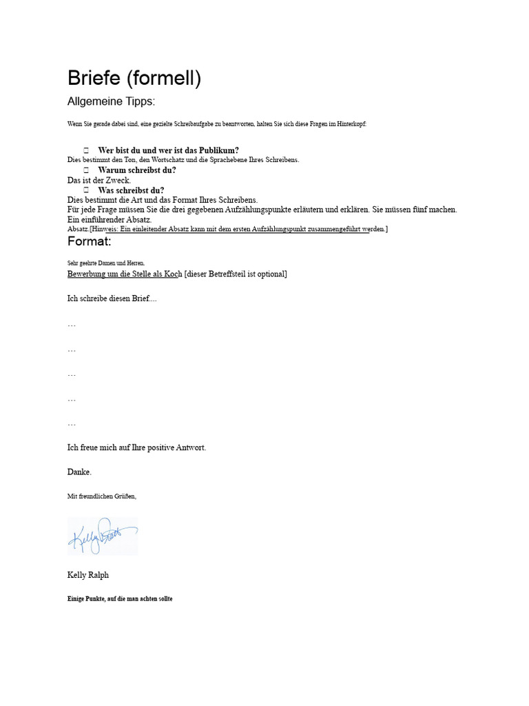 Formeller Brief IGCSE Englisch | PDF