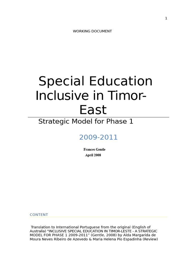 Inclusive Special Education Model Timor-Leste | PDF | Capacity Building ...