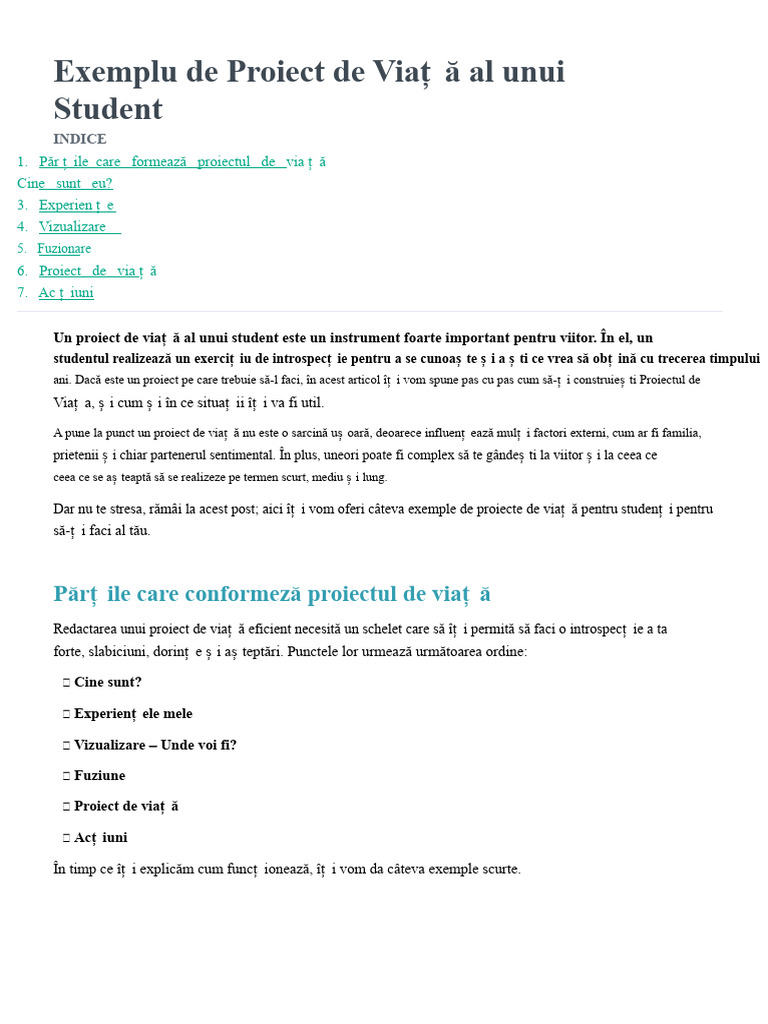 Exemplu de Proiect de Viață Al Unui Student | PDF