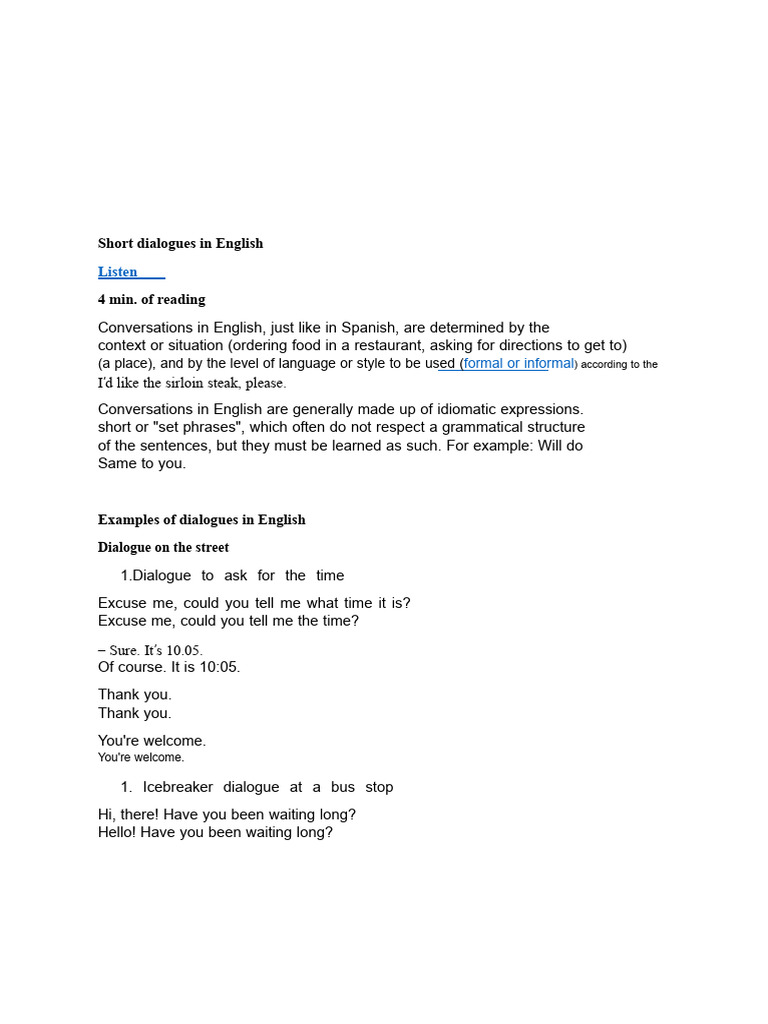 Short English Dialogues for Practice | PDF | English Language | Visa Inc.