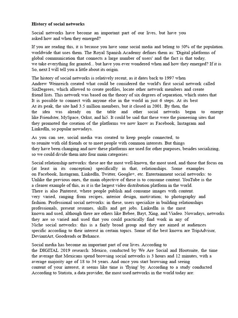Origins of Social Networks | PDF | Linked In | Mass Media