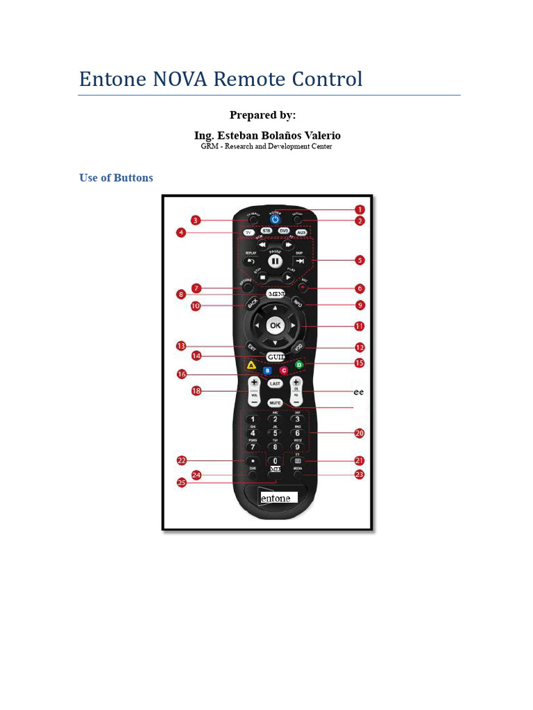 Entone NOVA Remote Control Guide | PDF | Menu (Computing) | Set Top Box