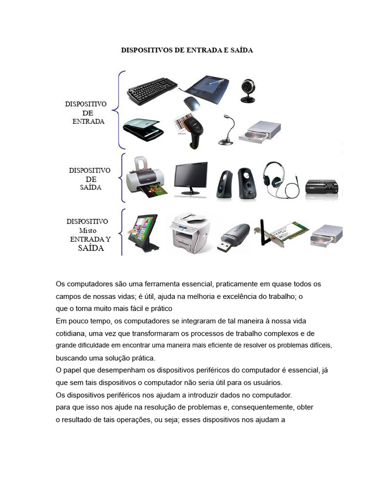 Dispositivos de Entrada e Saída em PCs | PDF | Entrada/Saída | Visor de ...