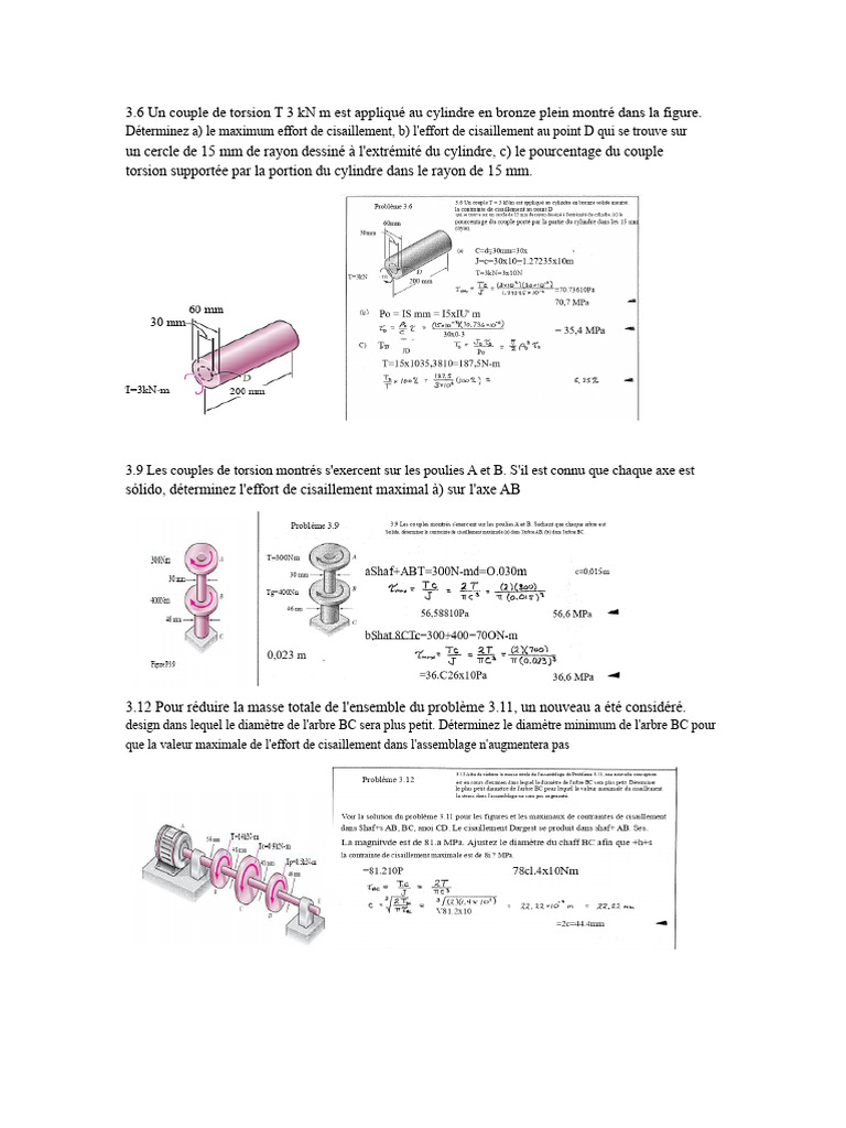 Calculs de cisaillement et diamètres d'axes | PDF