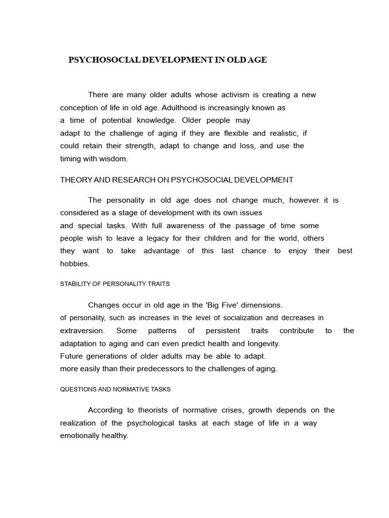 Psychosocial Development in Old Age | PDF | Well Being | Old Age