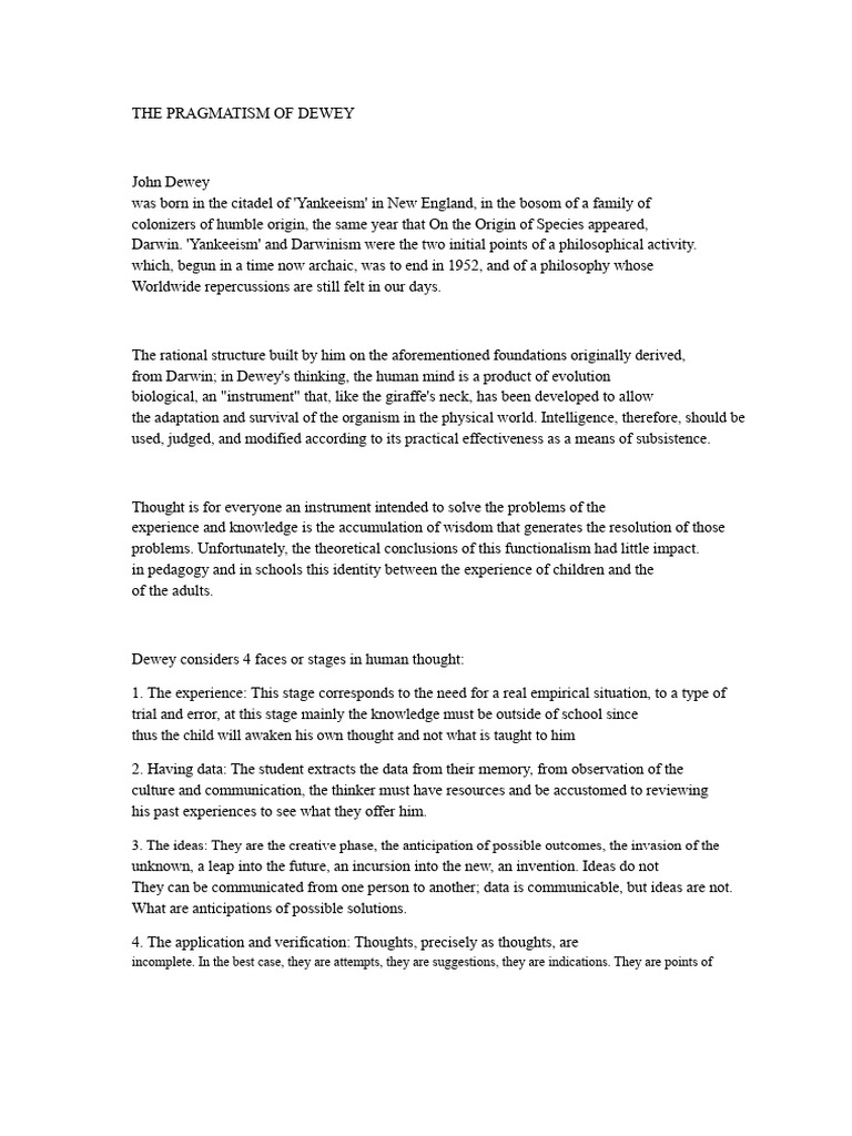 Dewey's Pragmatism in Education Theory | PDF | John Dewey | Pedagogy