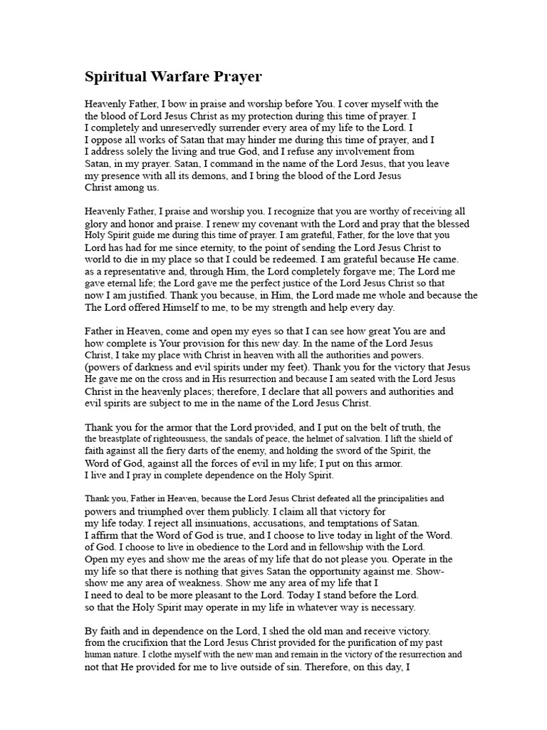 Spiritual Warfare Prayer | PDF | God The Father | Jesus