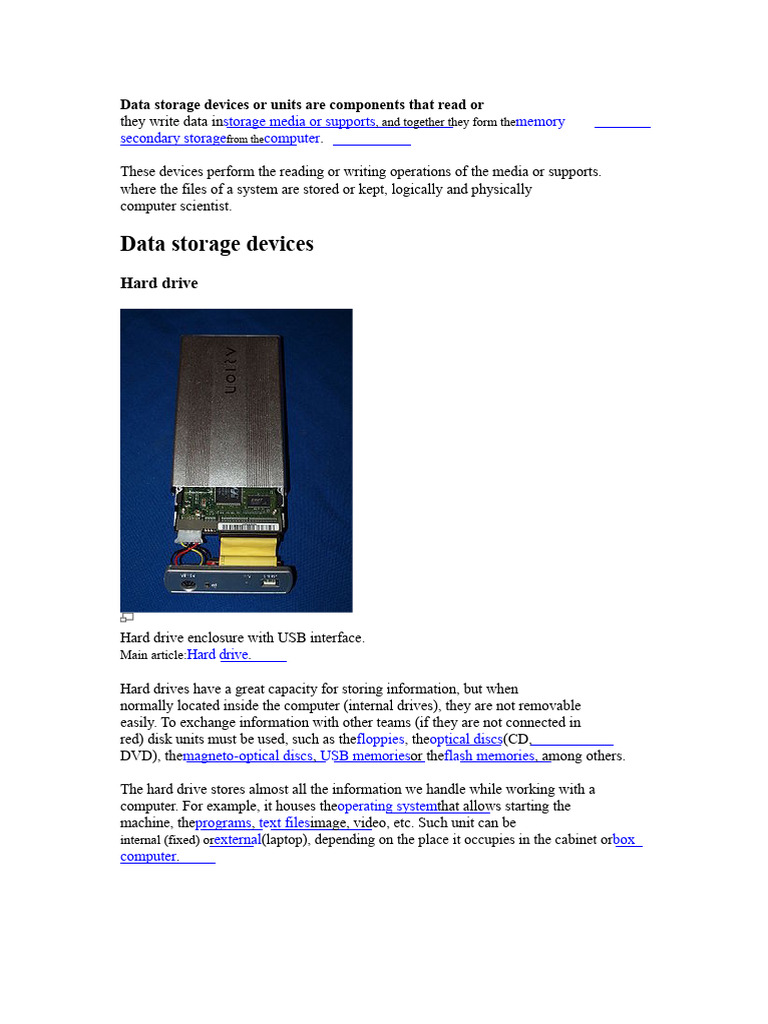 Data Storage Devices or Units Are Components That Read or Write Data On ...