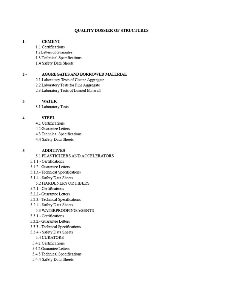 Quality Dossier for Construction Materials | PDF | Concrete ...