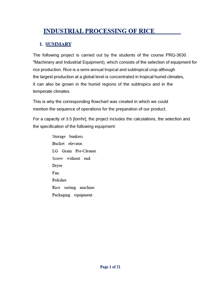 Industrial Processing of Rice | PDF | Rice | Cereals