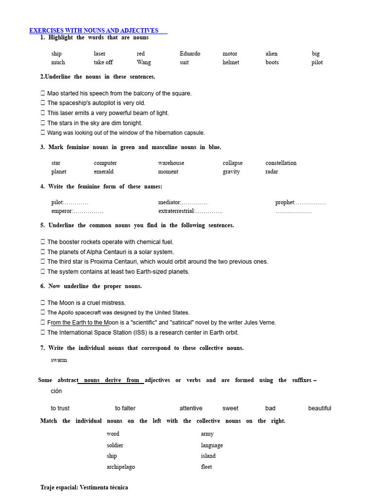 Nouns and Adjectives Exercises PDF | PDF | Adjective | Noun