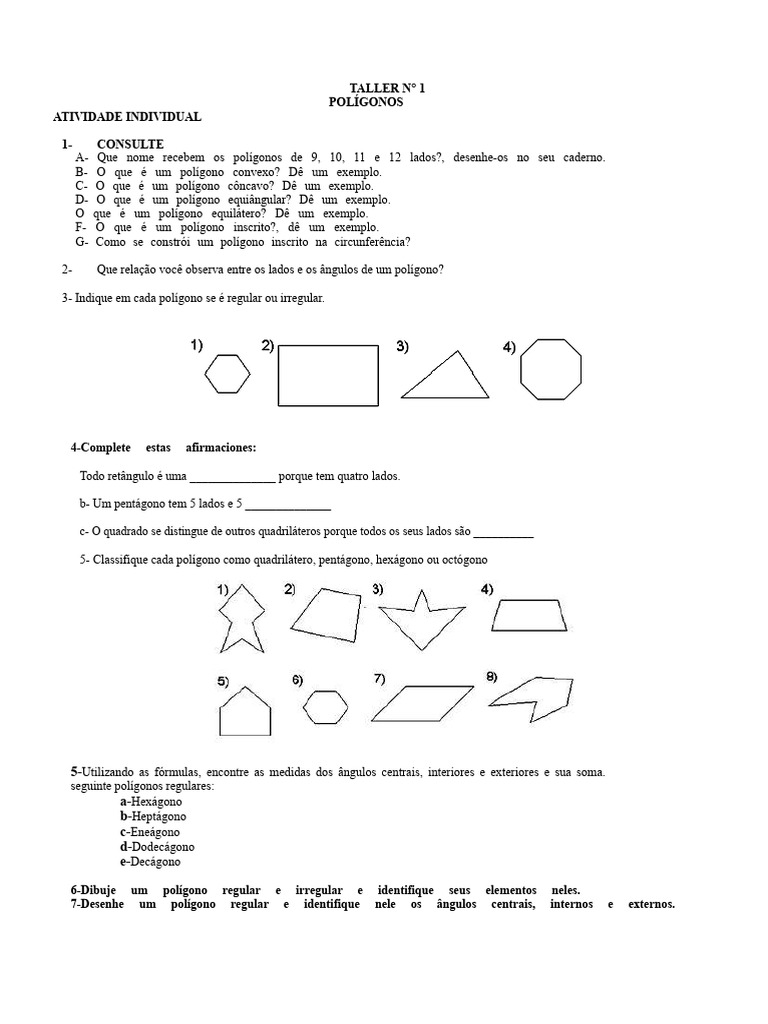 Atividades sobre Polígonos e Triângulos | PDF | Triângulo | Geometria ...