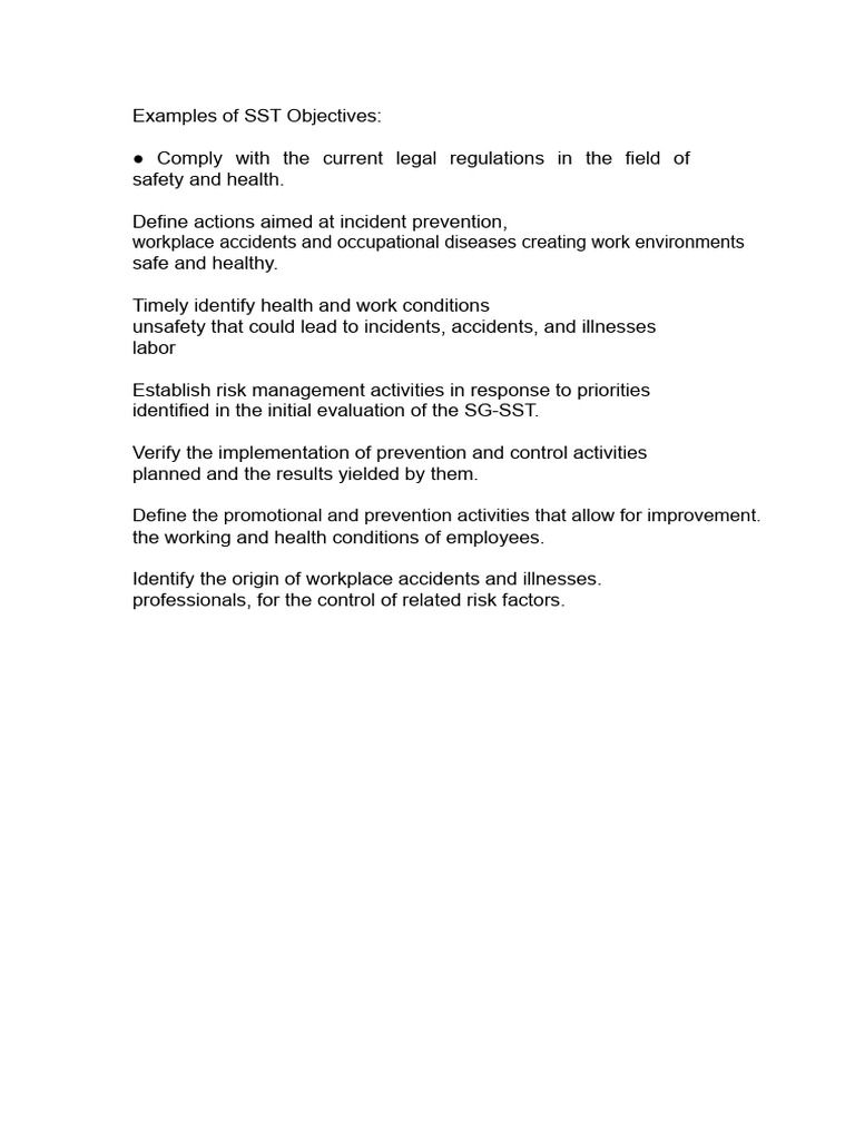 SST Objectives for Workplace Safety | PDF